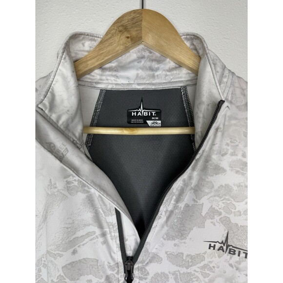 Habit White Gray Real Tree Fishing 1/4 Zip Pullover Mens Size Medium - READ - Picture 7 of 16